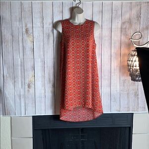 Three Eighty Two Dress Womens Size XS Chiffon Geo print shift mini Hi low light